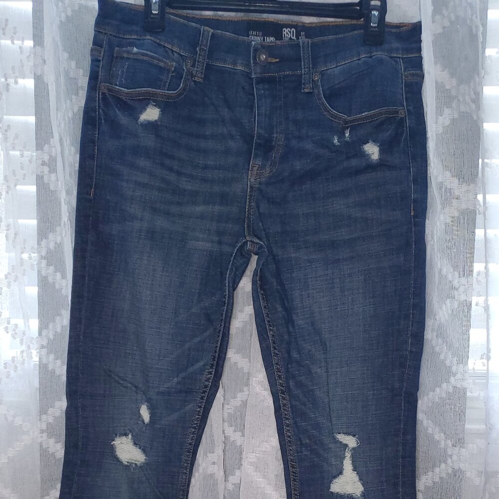 RSQ Tilly's Seattle Skinny Taper Jeans size 31/32 Men Distress Blue